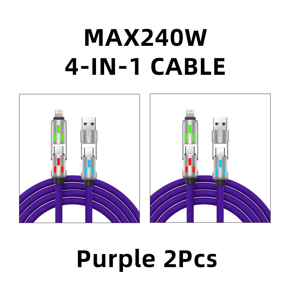 4-IN-1 240W USB Type C To USB C Cable PD Fast Charger Wire For iPhone 16 Pro Max 15 iPad Xiaomi Samsung Tablet 1M Data Cord 2Pcs