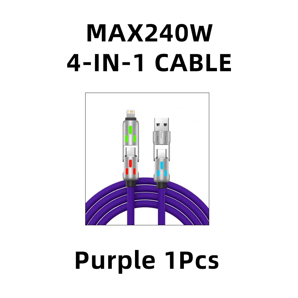 4-IN-1 240W USB Type C To USB C Cable PD Fast Charger Wire For iPhone 16 Pro Max 15 iPad Xiaomi Samsung Tablet 1M Data Cord 2Pcs