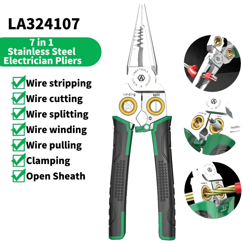 LAOA 8 in 1 Electrician Wire Stripping Pliers Multifunctional Electricians Maintenance Pliers Stripper Cable Crimper Pliers Tool