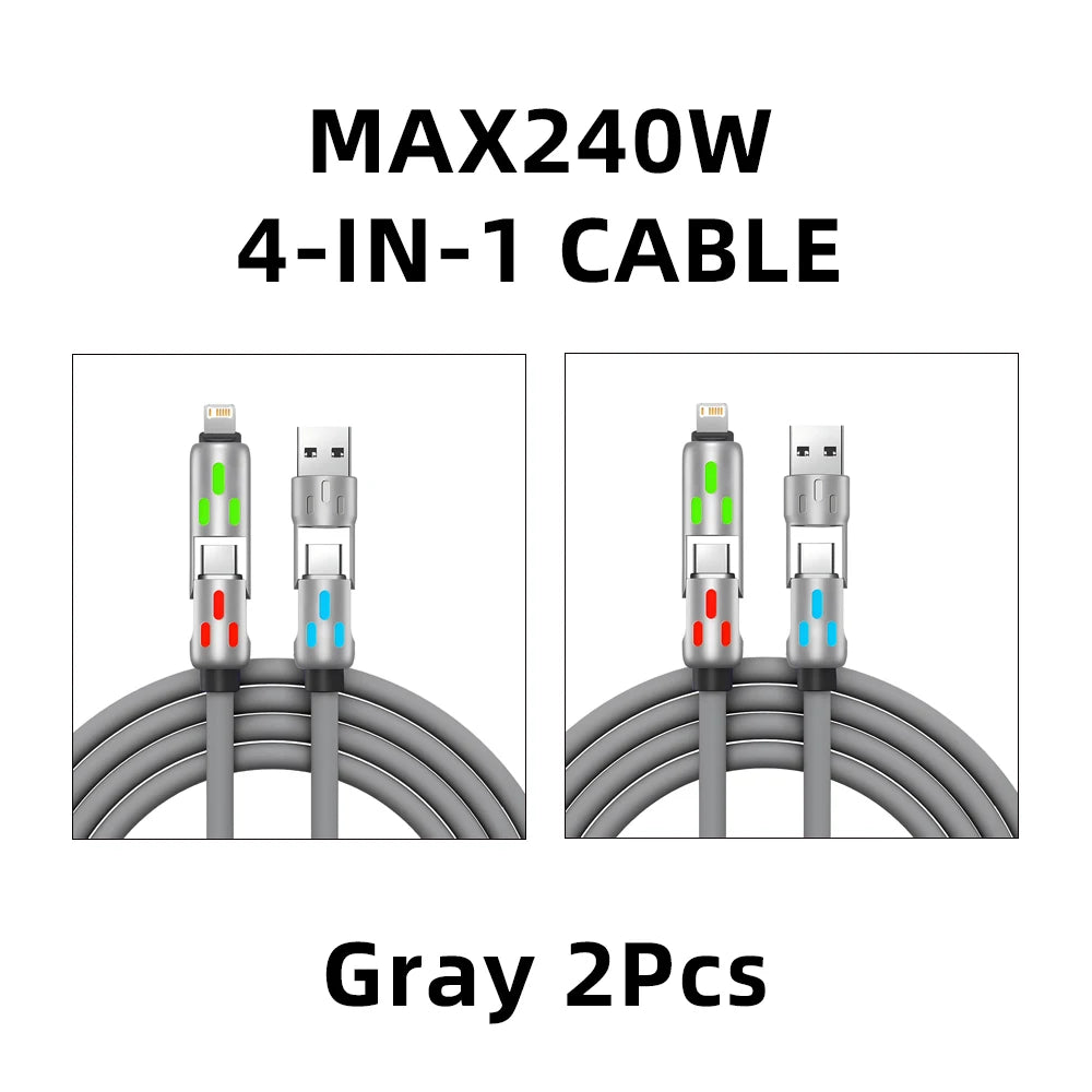 4-IN-1 240W USB Type C To USB C Cable PD Fast Charger Wire For iPhone 16 Pro Max 15 iPad Xiaomi Samsung Tablet 1M Data Cord 2Pcs