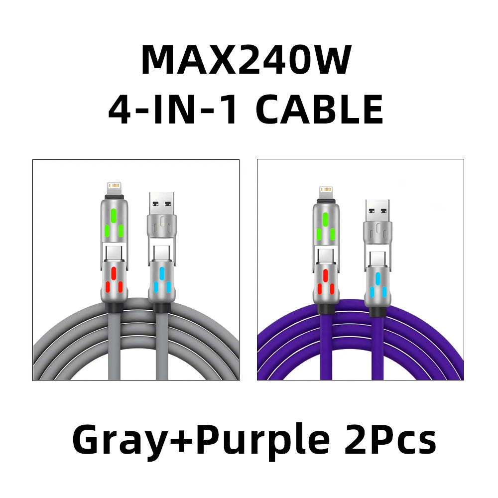 4-IN-1 240W USB Type C To USB C Cable PD Fast Charger Wire For iPhone 16 Pro Max 15 iPad Xiaomi Samsung Tablet 1M Data Cord 2Pcs
